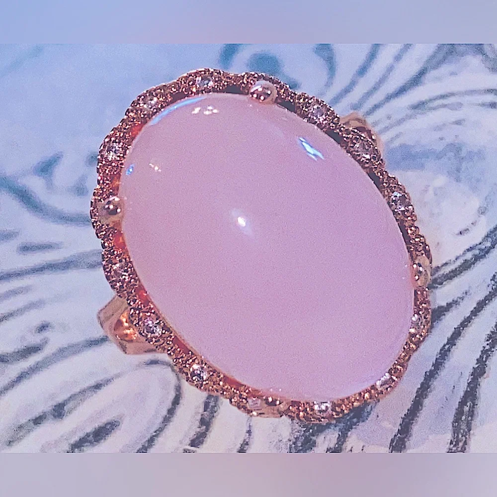 Unmarked Rose Gold Necklace/Ring Set in Glamour Pink Gold Fill-Artificial Quartz - Picture 7 of 16